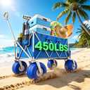 Premium 10.5" Balloon Wheels Beach Wagon - 450LBS Heavy Duty Sand Wagon, Foldable All Terrain Collapsible Utility Wagon with Removable Cooler Bag, Easy Roll for Soft Sand Family Camping - Blue