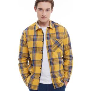 Men's Plaid Flannel Regular Fit Shirts Warm Button Down Long Sleeve Work Casual Shirt (Yellow, XL)