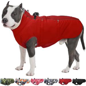 Dog Winter Jacket - 3X Large, Warm Zip Up Snowsuit Dog Harness Vest, Reflective, Water-Resistant, Red (XXX-Large (Chest: 42.5"))