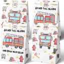 Watercolor Firetruck Party Favor Bags - 24 Pcs Firetruck Party Candy Bags with Stickers - Firetruck Goodie Gift Treat Bags - Watercolor Firetruck Themed Birthday Party Supplies