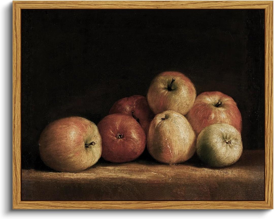 VIYYIEA Vintage Framed Apple Wall Art, Kitchen Bedroom Dining Room Fruit Art Decor, Still life of apples Canvas Print Paintings, French Country Home Farmhouse Dark Decor, 8x10 Inch