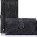Real Leather Women Wallet Leather with RFID Blocking - Designer Trifold Card Holder Ladies Clutch with ID Window Wallets (Blue)