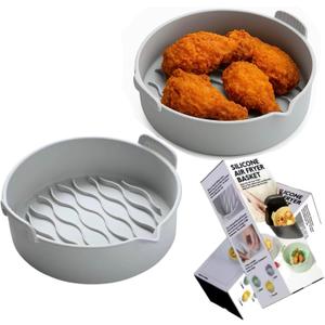 Silicone Air Fryer Basket, Air Fryer Liner, Air Fryer Pot, Non-Stick Cooking Inserts with Wave Pattern Design and Drainage Spout, 2 Pack for 6 QT, 7 QT, and 8 QT, Large Air Fryers
