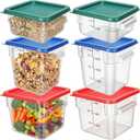 Lallisa 6 Pcs Food Storage Containers with Lids, Clear Square Food Containers with Handles Polycarbonate Restaurant Container Commercial Cereal Storage Set for Kitchen, 2, 4 and 6 Qt(Blue, Red, Green)