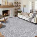 Imitation Braided Collection-Print Farmhouse Living Room Area Rug 8x10 Non-Slip Washable Rugs, Scalloped Large Carpet, Stain Resistant Ultra-Thin Foldable Floor Cover for Nursery Dining Room