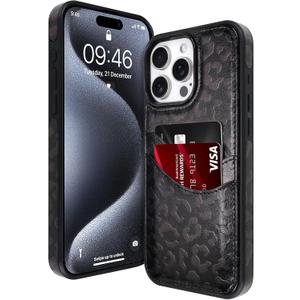 for iPhone 15 Pro Wallet Case with Card Holder Leopard Pattern | Leopard Cheetah Pattern Design Soft PU Leather Anti-Drop Card Slot Full Cover Shockproof Protective for Women Girls, Black
