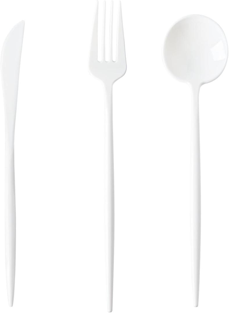 180PCS White Plastic Silverware,Heavy Duty Disposable Utensils Include 60 Forks,60 Spoons and 60 Knives,White Cutlery Plastic Silverware Sets for Party, Birthday,Wedding