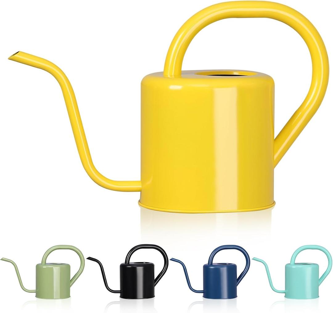 Watering Can, Stainless Steel Watering Can for Indoor & Outdoor Plants, 1L/35oz Long Spout Water Can with Handle, Rust-Proof Plant Watering Pot for House Plants, Garden Flowers (Yellow)