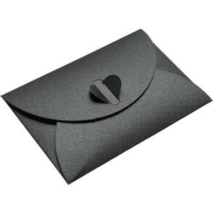 PATIKIL Mini Envelopes, 50 Pack Heart Clasp Tiny Items Storage Cute Present Card Holder for Wedding Greeting Party, Black