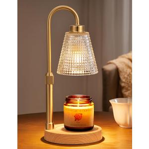 Innqoo Wood Color& Clear Candle Warmer Lamp with Timer, Dimmable Candle Warmer for Jar Candles, Height Adjustable Wax Melts Warmer, Birthday Gifts for Women Mom, House Warming Gifts New Home Decor (Regular(4.7 in))