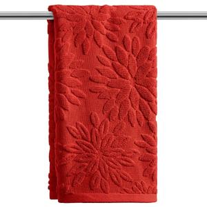 Artoid Mode 1 Pc Red 3D Dahlia Floral Jacquard Spring Hand Towels for Bathroom, 100% Cotton Soft Absorbent Bathroom Decor Towels, 13.7 x 29.5 Inch