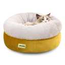 Cat Bed for Indoor Cats,Round Cat Bed for Small Pets,Washable Pet Bed with Non-Skid Bottom,Pet Bed for Puppy and Kitty,19 Inches, Yellow