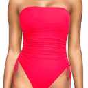 Yonique Women Strapless One Piece Swimsuit Tummy Control Bandeau Bathing Suit Cheeky Swimwear S