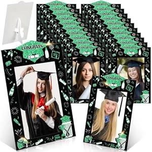Anglechic 24 Pcs Graduation Photo Frames 4x6 Bulk Class of 2026 Congrats Paper Picture Frame with Stand DIY Crafts Photo Frame Display for 2026 Grad High School Party Favors (Black and Sage Green)
