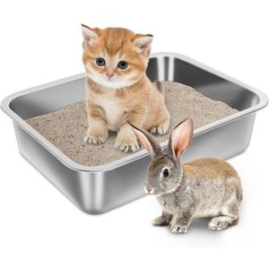 Stainless Steel Litter Box for Kitten, 15.7"11.8"4" Small Litter Box for Kittens Easy Entry, Non Odor, Easy to Clean, Metal Litterbox for Cat, Rabbit, Guinea Pigs and Hamsters