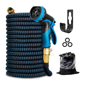 Kotto Expandable Garden Hose for Outside with 10 Spray Nozzles, Hose Holder, Blue, 25 ft