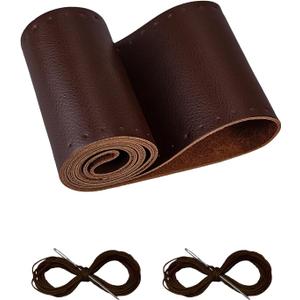 BELINOUS Leather Steering Wheel Cover Lace Up, Stitch on Steering Wheel Wrap, Universal Fit 13-20 Inch Car Truck Pickup Boat, A Whole Piece of Cowhide, DIY w/Needle Thread (Size L2, Coffee)