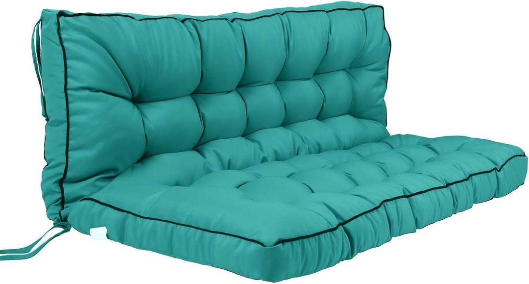 Outside Benches Cushion with Backrest, Thicken Waterproof Swing Cushions 2/3 Seater Replacement, Porch Swing Cushions Outdoor (Lake Blue, 70"x40")