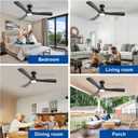 Depuley 52-Inch Ceiling Fans with Lights: Black 3 Blade Flush Mount Low Profile Ceiling Fan for Bedroom - Dimmable Indoor Outdoor Fan with Remote APP Control Ultra Quiet DC Motor Timer