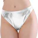 Kepblom Women Shiny Metallic Panty Briefs High Cut Ballet Dance Underwear Shorts (Small, Silver)