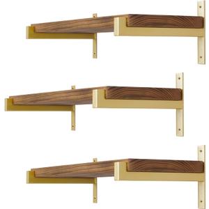 6 Pcs Heavy Duty Shelf Brackets 10 Inch Wall Mounted Industrial Metal Shelving Supports with Lip Gold