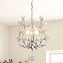 Ganeed 3-Light Branch Crystal Chandelier, Small Flush Mount Vintage Pendant Hanging Lighting, K9 Crystal Farmhouse Ceiling Light for Dining Room Bedroom Living Room Kitchen Hallway, Chrome Silvery