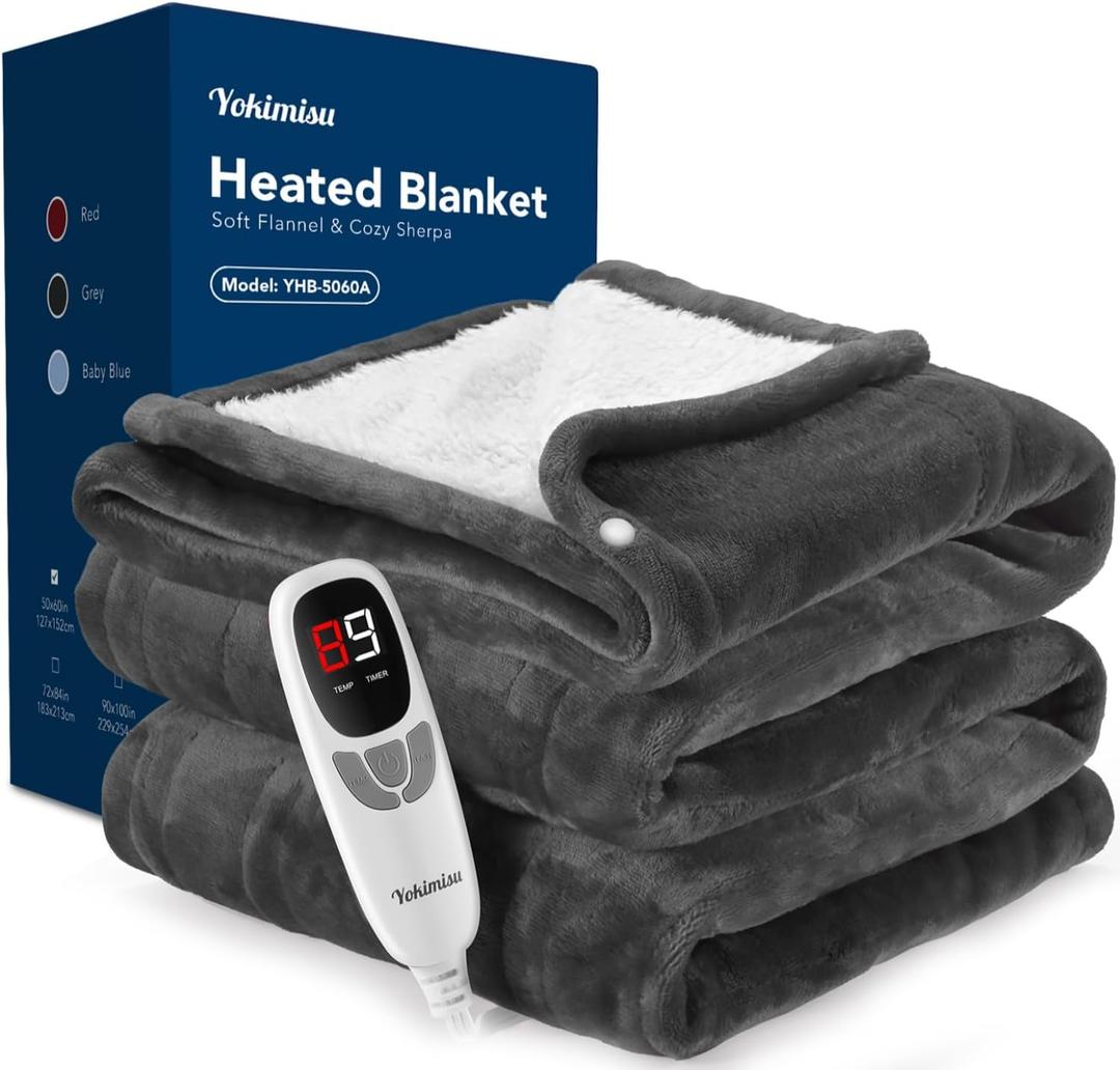 Heated Blanket, Electric Blanket with 2 Wearable Buttons, 50x60 Inches Wearable Heated Throw Blanket, 9 Heating Levels & 1-10 Auto Shut-Off, for Office, Home, Gift for Men Women (Grey)