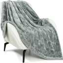 TOONOW Faux Fur Luxury Throw Blanket,Double Side Soft Fluffy Shaggy Fuzzy Blanket for Couch Sofa Bed (Glacier Gray, Throw)