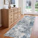 Washable Abstract Rug Hallway 2x8: Non Slip Runner for Kitchen Bedside - Easy Clean Soft Low Pile Stain Resistant Thin Carpet - Home Decor for Contemporary Style Lover Pet Owner 2x8 Blue Gray White