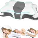 CHxxy Memory Foam Pillows, Cervical Pillow for Neck and Shoulder Pain Relief, Ergonomic Contour Bed Pillow, Soft for Side Sleep Stomach Sleeping and Back SleeperQueen Size&Grey