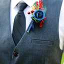 Lookein Set of 6 Boutonnieres for Men's Groom/Groomsmen, Artificial Flowers in Burgundy & Navy Blue for Formal Ceremonies and Dinners