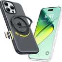 TORRAS 360 Magnetic Stand for iPhone 16 Pro Max Case[Fit for MagSafe][Camera Control Button][Mil-Grade Protection] Slim, Rotatable Kickstand, Translucent Obsidian Black 6.9", Ostand OFitness Series