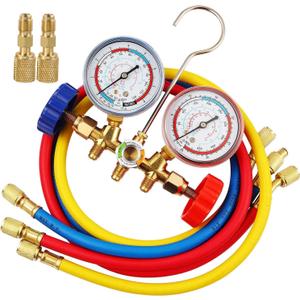 R410A Manifold Gauge Set, 3 Way AC Diagnostic Manifold Gauge Set for R410a R22 R134a R404a Refrigerant,Automotive AC Manifold R410a Adapters,with 3ft Hoses