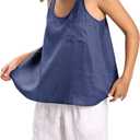 Amazhiyu Women's 100% Linen Summer Scoop Neck Sleeveless Racerback Tank Top (Large, Navy)