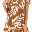 dowerme Womens Summer Dresses 2026 Puffy Sleeve V Neck Loose Floral Print A Line Boho Mini Babydoll Dress with Pockets (Brown, XXL)