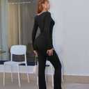 Women's Sexy Long Sleeve Bodycon Jumpsuit Tight Wide Leg Full Length Romper (Black)