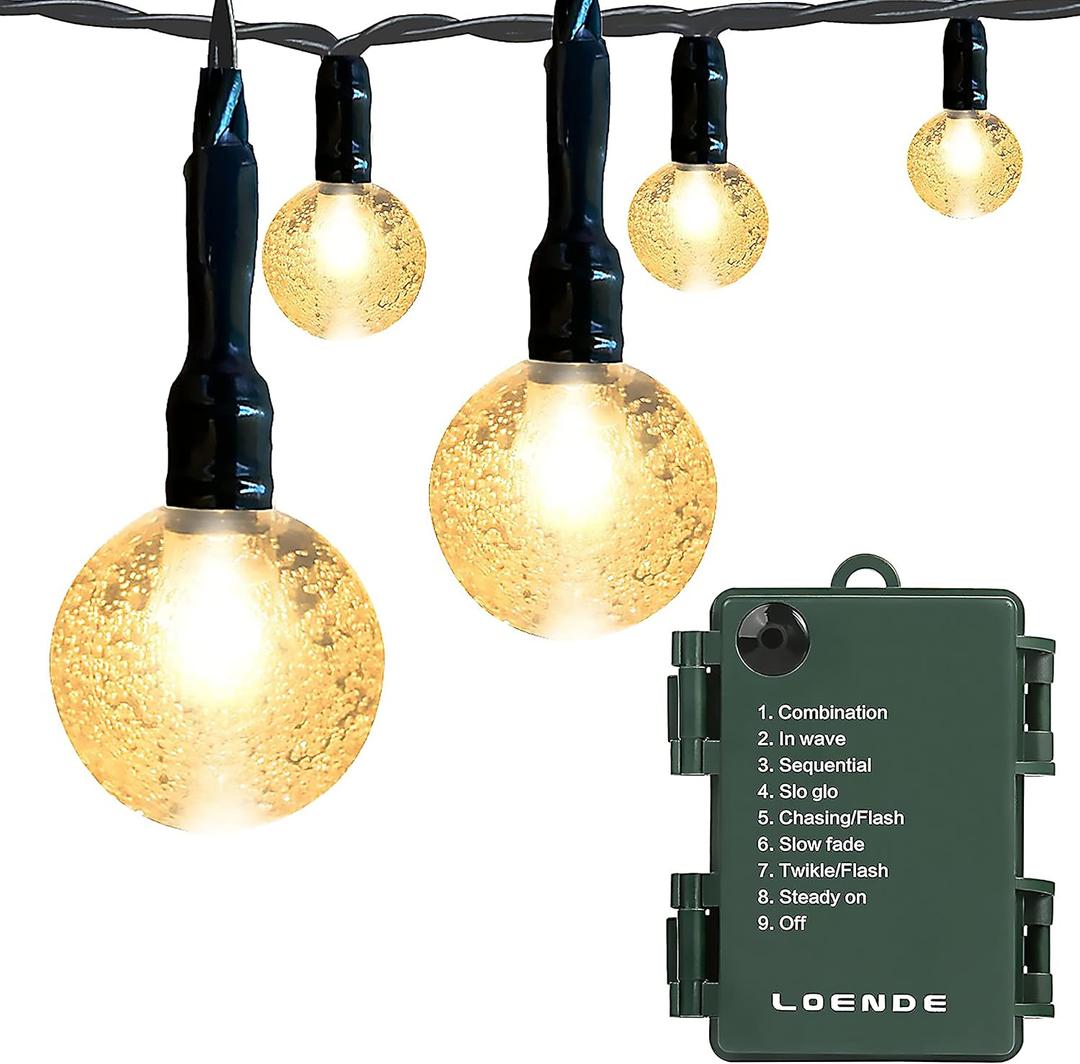 Battery Operated Globe String Lights, Crystal Globe String Lights 16ft 30 LED 8 Modes Waterproof String Lights with Timer for Backyard Garden Balcony Pergola Wedding Party Decor, (1 Pack, Green Wire Warm White)