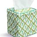 Mimorou Green Color Print Tissue Cover - Floral Print Tissue Box & Decorative Square Napkin Holder Handmade Cotton for Home Bedroom Vanity Countertop Night Stands Office