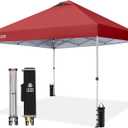 CROWN SHADES 10x10 Pop Up Canopy - Beach Tent with One Push Setup - Easy Outdoor Sun Shade for Events, Parties, Camping - Gazebo with STO-N-Go Cover Bag, Silver Coated Top, Red