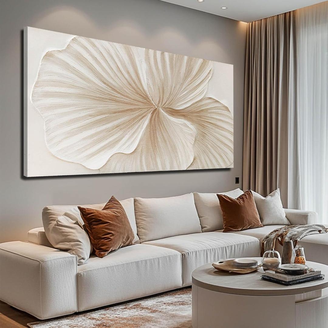 WINKAILIN Flower Wall Art Abstract Floral oil Painting Modern 29x58 White and Gold Large Canvas Artwork Minimalist Decoration for Living Room Bedroom Office Home