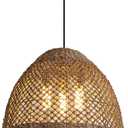 18.9" Farmhouse Rattan Pendant Light Fixture 3-Lights Costoal Chandelier Boho Hand Woven Wicker Hanging Light Fixture for Kitchen Island Living Room Bedroom Dining Room Foyer Restaurant Coffee, 19IN