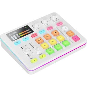 SINWE G1 Gaming Audio Mixer, RGB Audio Interface with Pro-preamp,Bluetooth, Streaming PC Mixer with XLR/48V Phantom Power for Live Streaming, Podcasting, Content Create, Gaming(White)