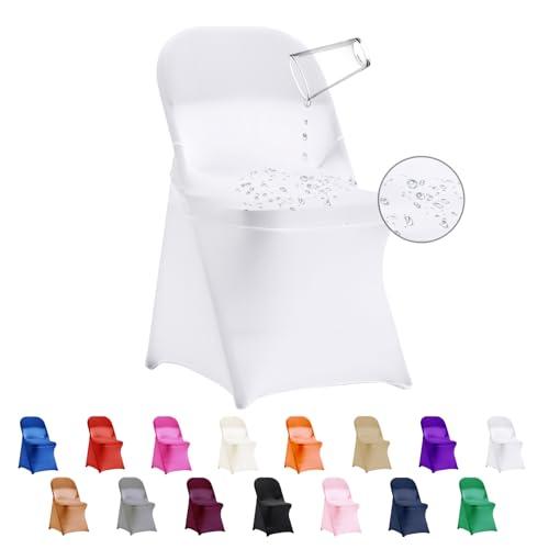 eccwai 12 PCS Waterproof Stretch Spandex Folding Chair Covers, Dining Room Chair Slipcovers Protector for Wedding, Banquet, Party, Holidays, Celebration and Decoration（White）