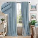 Dusty Blue Blackout Curtains for Living Room 84 Inch Length 2 Panel Farmhouse Linen Textured Thermal Darkening Blocking Light Blue Curtain Drapes for Bedroom Grayish Blue Grey 52x84 Long Back Tab