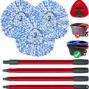Spin Mop Replace Head, Mop Handle and Base Compatible with Ocedar RinseClean 2-Tank System, 3 Mop Replacement Head, 4-Section Sturdy Iron 30-58in Mop Handle and 1 Triangle Mop Head Cover Combo Set