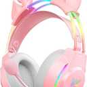 Gaming Headset with Microphone, Deer Ears Headphones for PC Laptop PS4 PS5 Xbox Switch, Rainbow RGB Lighting & Virtual Surround Sound, 3.5mm Over Ear Headphones, Ergonomic