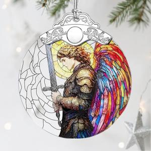 Archangel Michael Stained Glass Ornament - Christmas Ornaments | Christmas Decorations for Tree | Warrior Angel Decor Christian Gifts | Faithful Gifts | Religious Gift
