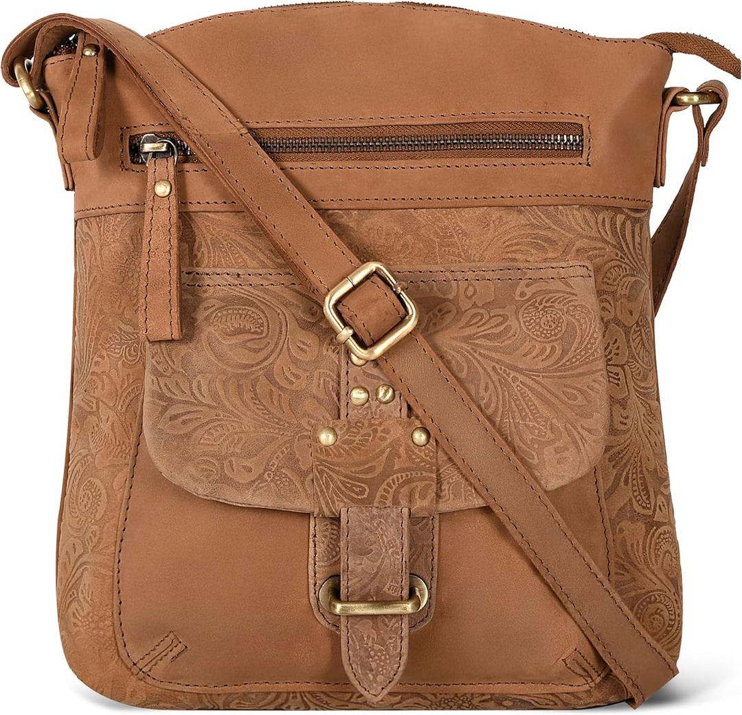 Oak Leathers Leather Crossbody Bag For Women With Adjustable Sling Strap - Medium Size Crossover Shoulder Handbag Purse (Cognac)