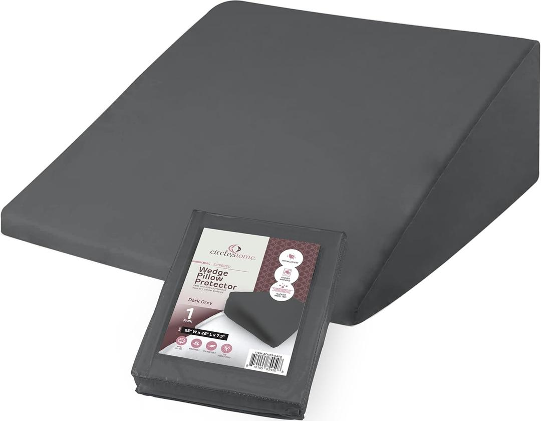 CirclesHome Wedge Pillow Cover 100% Cotton, Zippered Wedge Pillow Case Protector, Soft, Hypoallergenic & Breathable -Dark Grey, (25Wx26Lx7.5)