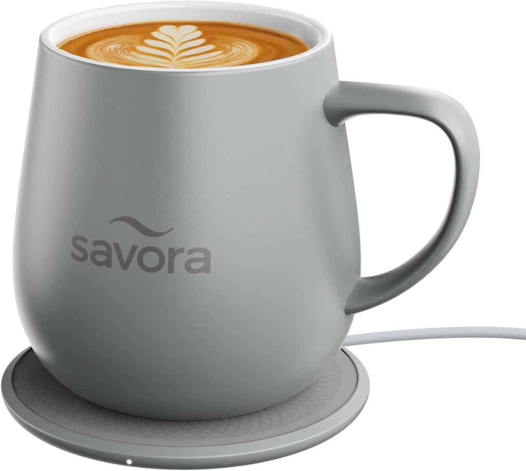 12oz IntelliHeat Coffee Mug | Baristas Choice | Exclusive Wireless SmartSense Pad | Maintains Perfect 135F | Hand-Crafted Ceramic Mug & Lid | for Tea Drinkers | Backed for Life - Grey (Gray)